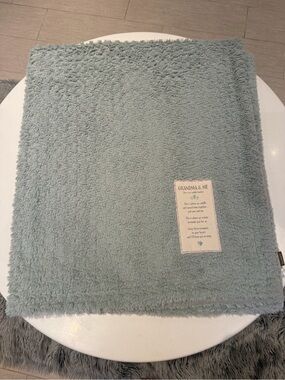 Demdaco Grandma and Me Plush Faux Fur Throw in Light Gray Aqua